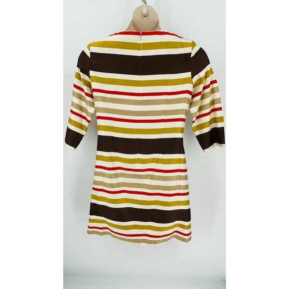 J. McLaughlin Stripe Dress Jewel Neck Color Block Stripe SZ 10 Fall Tones - Picture 10 of 14
